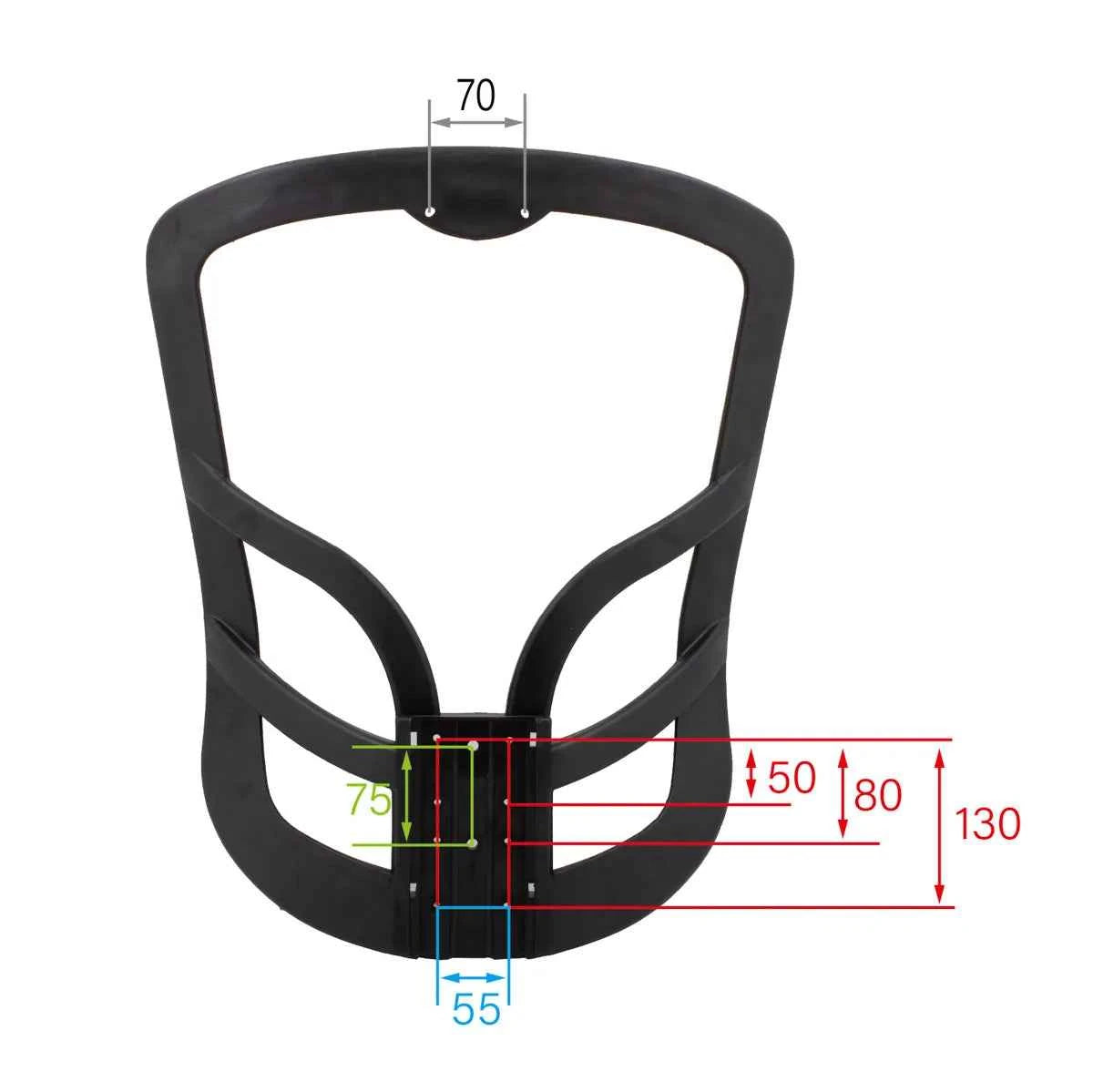 CenturyShine TQ-500 Backrest Frame Mounting Hole Pattern. Provides detailed center-to-center hole dimensions, offering B2B clients precise technical data for accurate fitment and assembly.