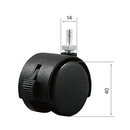 CenturyShine T-12/40X Castor Dimensional Drawing. Provides detailed specifications for the neck diameter and wheel diameter, offering B2B clients precise technical data for optimal compatibility and integration.