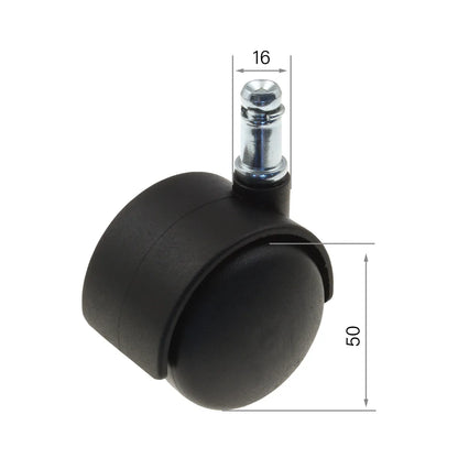CenturyShine T-16/50 Castor Dimensional Drawing. Provides detailed specifications for the neck diameter and wheel diameter, offering B2B clients precise technical data for optimal compatibility and integration.