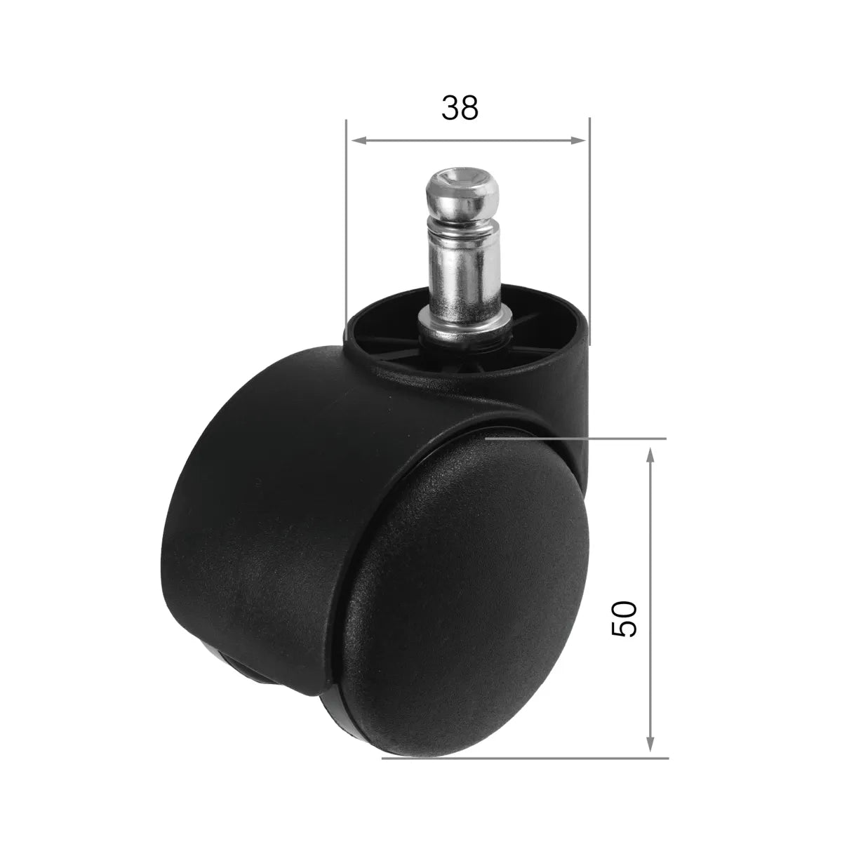 CenturyShine T-38/50 Castor Dimensional Drawing. Provides detailed specifications for the neck diameter and wheel diameter, offering B2B clients precise technical data for optimal compatibility and integration.
