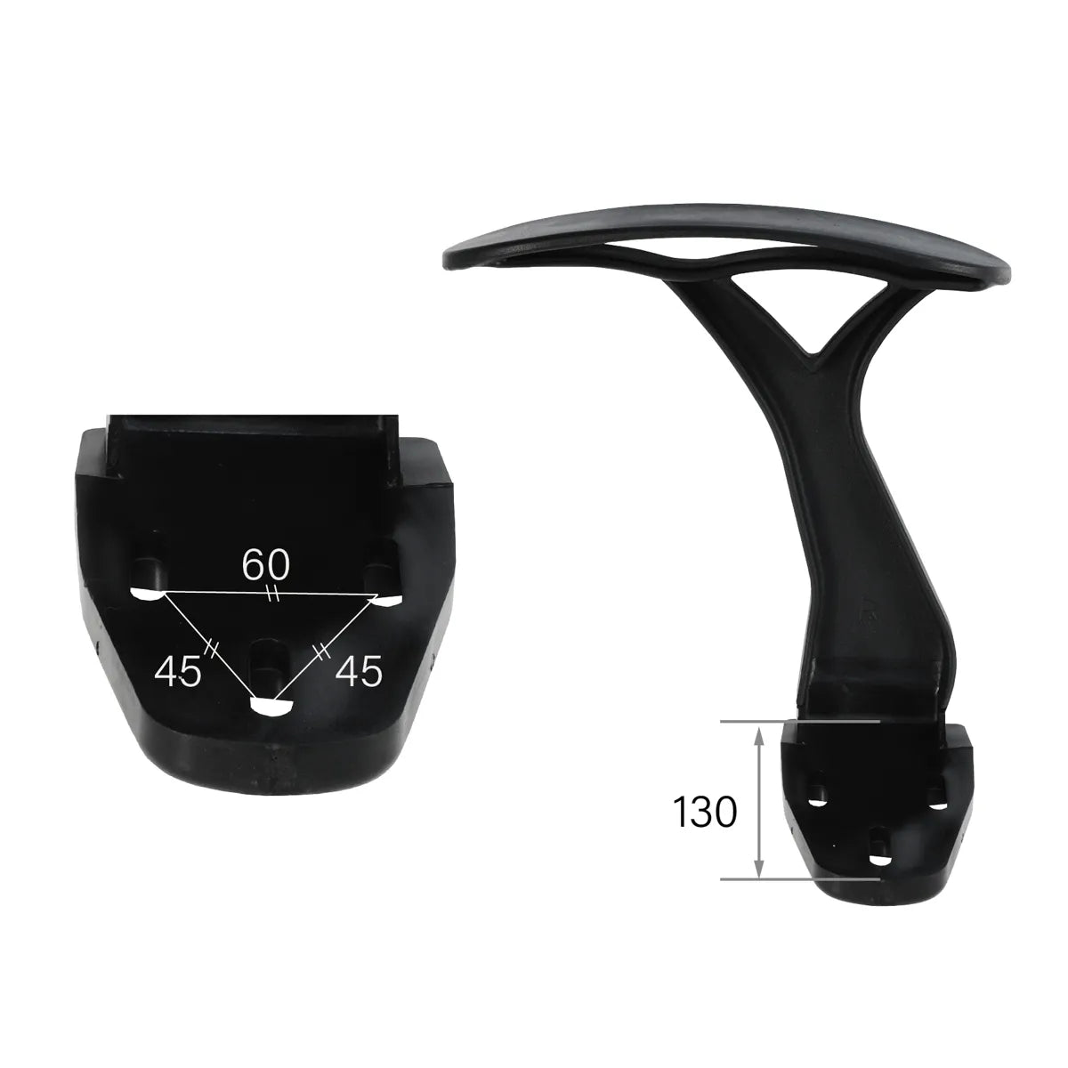 CenturyShine TL-333 Armrest Mounting Dimensions. Detailed specifications including triangular mounting hole center distance and mounting surface depth. Providing B2B clients with precise compatibility data for seamless integration.