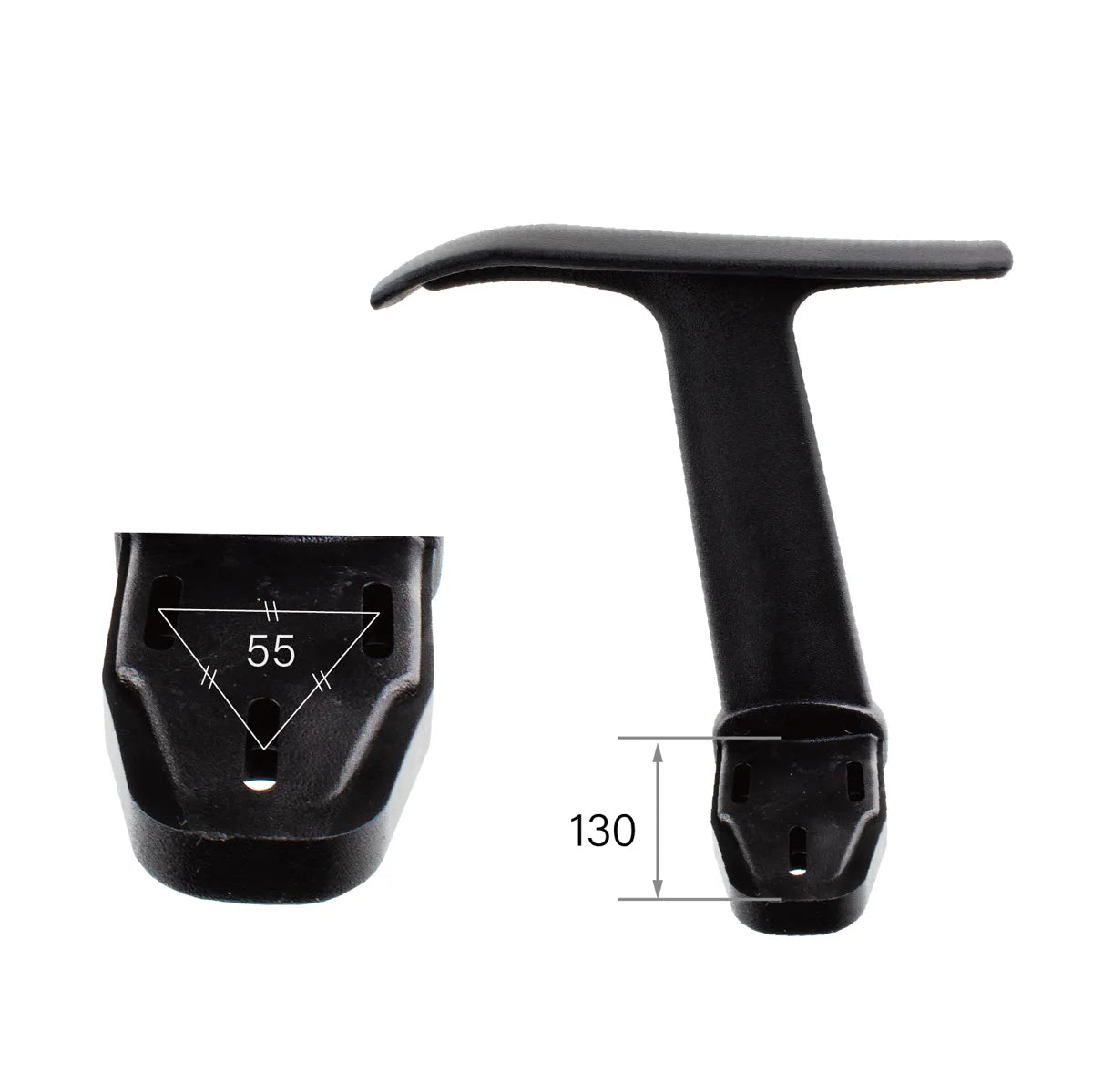 CenturyShine TL-335 Armrest Mounting Dimensions. Detailed specifications including triangular mounting hole center distance and mounting surface depth. Providing B2B clients with precise compatibility data for seamless integration.