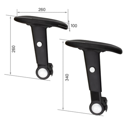 CenturyShine TL-802 Armrest Technical Specifications. Detailed dimensions covering length, width, and height, along with precise vertical adjustment data.
