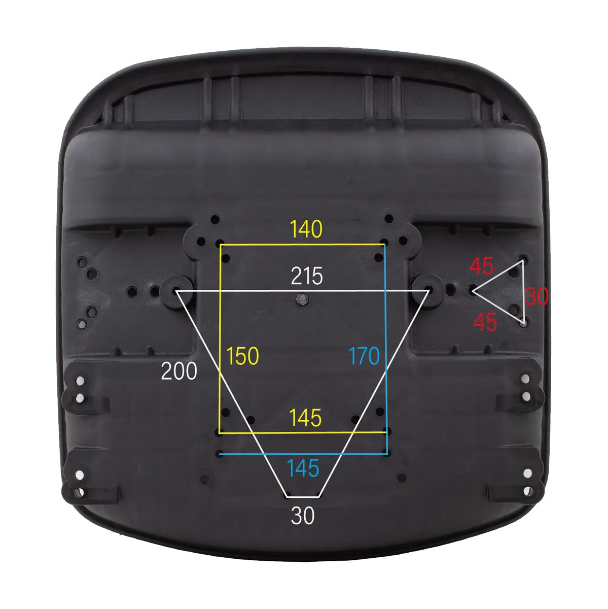 CenturyShine TP-460 Seat Frame Mounting Hole Pattern. Provides detailed center-to-center hole dimensions, offering B2B clients precise technical data for accurate fitment and assembly.