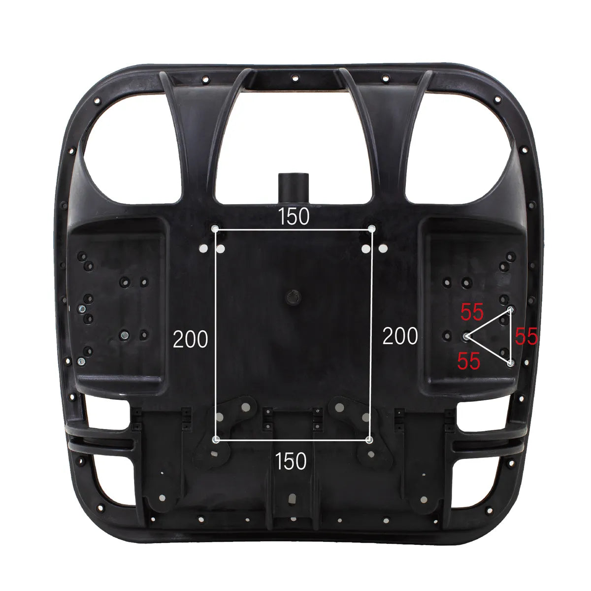CenturyShine TP-520 Seat Frame Mounting Hole Pattern. Provides detailed center-to-center hole dimensions, offering B2B clients precise technical data for accurate fitment and assembly.