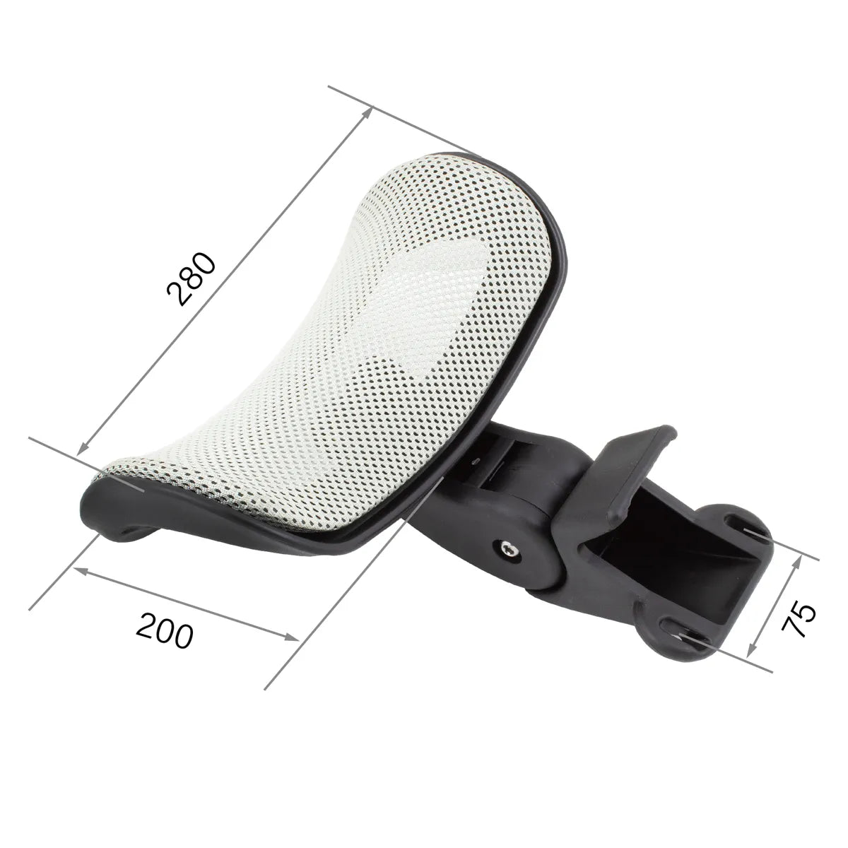 CenturyShine TP-AW Headrest Dimensional Drawing. Provides detailed length, width, and center-to-center hole spacing specifications, offering B2B clients precise technical data for accurate fitment and assembly.